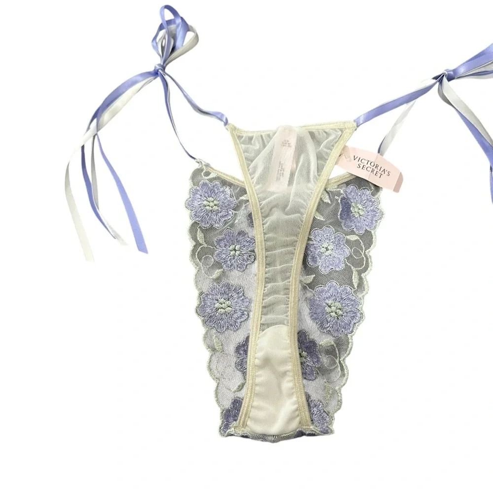 Victoria’s Secret Y2K Floral Lace Thong with Ribbon Ties